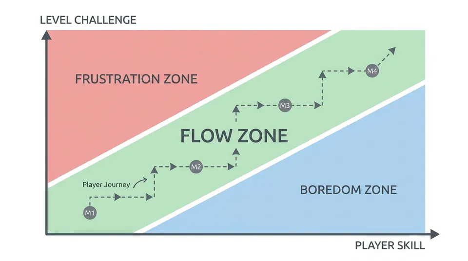 Conceptual diagram of the flow channel illustrating the balance between player skill and level challenge.